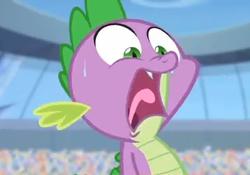 Size: 365x256 | Tagged: safe, screencap, character:spike, episode:equestria games, g4, my little pony: friendship is magic, open mouth, out of context, solo, sweat, tongue out, wide eyes
