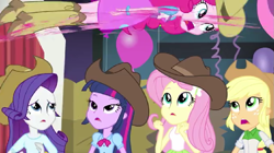 Size: 1023x572 | Tagged: safe, screencap, character:applejack, character:fluttershy, character:pinkie pie, character:rarity, character:twilight sparkle, episode:shake your tail, equestria girls:rainbow rocks, g4, my little pony:equestria girls, boots, clothing, cowboy boots, cowboy hat, great moments in animation, hat, shoes, stetson