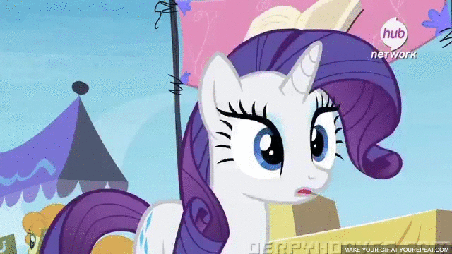 Size: 640x360 | Tagged: safe, screencap, character:carrot top, character:golden harvest, character:rarity, episode:trade ya, g4, my little pony: friendship is magic, animated, hub logo, hubble, solo, the hub