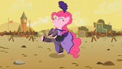 Size: 1365x768 | Tagged: safe, screencap, character:pinkie pie, episode:over a barrel, g4, my little pony: friendship is magic, fishnets, saloon dress, saloon pinkie, solo