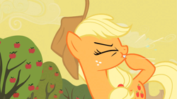 Size: 1365x768 | Tagged: safe, screencap, character:applejack, episode:over a barrel, g4, my little pony: friendship is magic, solo, whistling