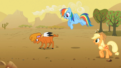 Size: 1365x768 | Tagged: safe, screencap, character:applejack, character:little strongheart, character:rainbow dash, episode:over a barrel, g4, my little pony: friendship is magic