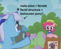 Size: 916x736 | Tagged: safe, screencap, character:daisy, character:luckette, character:minuette, character:pinkie pie, episode:trade ya, g4, my little pony: friendship is magic, bishonen, bow tie, clothing, fake moustache, hat, rule 63