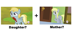 Size: 1500x626 | Tagged: safe, screencap, character:chirpy hooves, character:derpy hooves, episode:trade ya, g4, my little pony: friendship is magic, chirpy hooves, feather, filly, offspring, quill