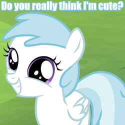 Size: 650x650 | Tagged: safe, screencap, character:cotton cloudy, episode:trade ya, g4, my little pony: friendship is magic, bronybait, caption, cottonbetes, cute, filly, grin, happy, smiling, solo, yes