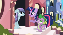 Size: 1365x768 | Tagged: safe, screencap, character:sapphire joy, character:spike, character:twilight sparkle, species:crystal pony, species:pony, episode:the crystal empire, g4, my little pony: friendship is magic