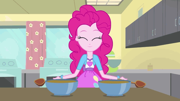 Size: 576x324 | Tagged: safe, screencap, character:pinkie pie, episode:pinkie on the one, equestria girls:rainbow rocks, g4, my little pony:equestria girls, animated, bowl, solo, spoon