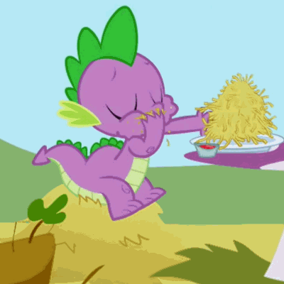 Size: 400x400 | Tagged: safe, screencap, character:spike, episode:the ticket master, g4, my little pony: friendship is magic, animated, eating, hay fries, solo