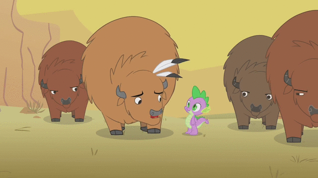 Size: 640x360 | Tagged: safe, screencap, character:spike, species:buffalo, episode:over a barrel, g4, my little pony: friendship is magic, animated, hoofbump