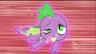 Size: 320x180 | Tagged: safe, screencap, character:spike, species:dragon, episode:the return of harmony, g4, my little pony: friendship is magic, animated, hub logo, implied twilight sparkle, levitation, magic, male, nauseous, open mouth, puffy cheeks, solo, speed lines, telekinesis, tongue out