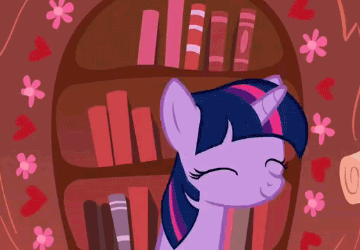 Size: 517x360 | Tagged: safe, screencap, character:twilight sparkle, character:twilight sparkle (unicorn), species:pony, species:unicorn, episode:look before you sleep, g4, my little pony: friendship is magic, animated, bookshelf, cropped, eyes closed, female, golden oaks library, mare, offscreen character, pillow, pillow fight, solo