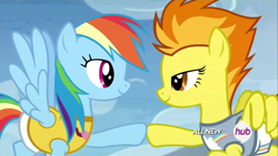 Size: 1920x1080 | Tagged: safe, screencap, character:rainbow dash, character:spitfire, episode:equestria games, g4, my little pony: friendship is magic, hub logo