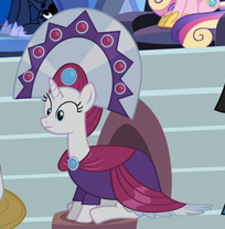 Size: 204x208 | Tagged: safe, screencap, character:prince blueblood, character:princess cadance, character:princess luna, species:pony, species:unicorn, episode:equestria games, g4, my little pony: friendship is magic, duchess of maretonia, female, headdress, ice mirror, mare, sitting, solo focus