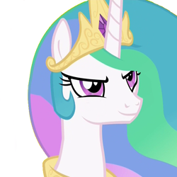 Size: 600x600 | Tagged: safe, screencap, character:princess celestia, species:alicorn, species:pony, episode:twilight's kingdom, g4, my little pony: friendship is magic, ethereal mane, female, flowing mane, looking at someone, mare, multicolored hair, purple eyes, simple background, smiling, smirk, smuglestia, solo, transparent background, vector