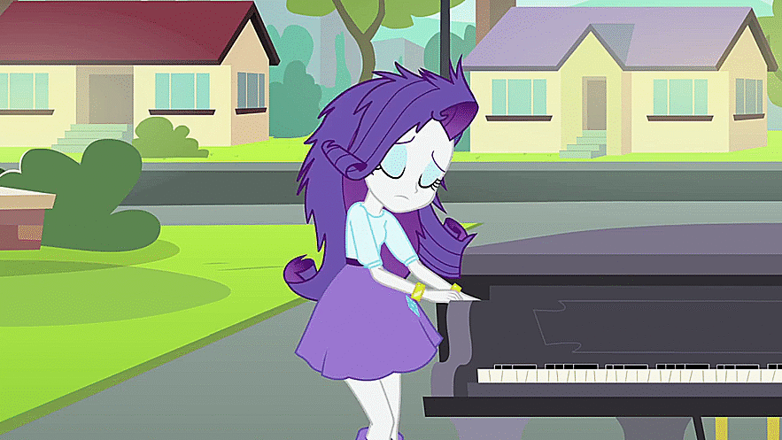 Size: 883x497 | Tagged: safe, screencap, character:rarity, episode:player piano, equestria girls:rainbow rocks, g4, my little pony:equestria girls, animated, beautiful, blinking, boots, bracelet, clothing, cute, fabulous, female, flirting, gif, hairpin, high heel boots, jewelry, lidded eyes, messy hair, piano, raribetes, shoes, skirt, solo