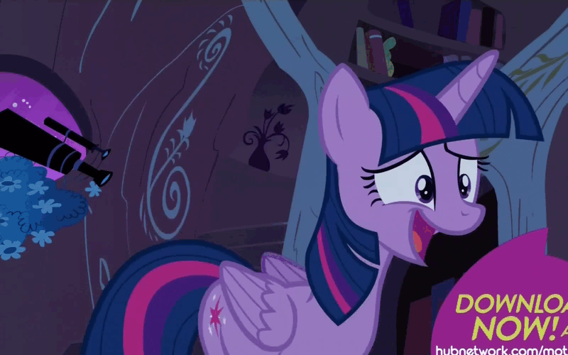Size: 800x500 | Tagged: safe, screencap, character:twilight sparkle, character:twilight sparkle (alicorn), species:alicorn, species:pony, episode:twilight's kingdom, g4, my little pony: friendship is magic, animated, bad poker face, book, derp, female, grin, gritted teeth, magic, mare, nervous, smiling, solo, sparking horn, sparks, telekinesis