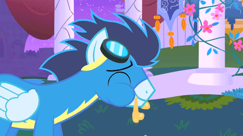 Size: 477x267 | Tagged: safe, screencap, character:soarin', animated, eating, gluttony, happy, messy, messy eating, pie, solo, that pony sure does love pies