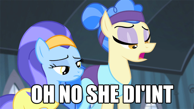 Size: 640x360 | Tagged: safe, screencap, character:sapphire shores, episode:for whom the sweetie belle toils, animated, caption, image macro, impact font, oh no she didn't, oh no you didn't, sassy
