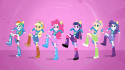 Size: 1280x720 | Tagged: safe, screencap, character:applejack, character:fluttershy, character:pinkie pie, character:rainbow dash, character:rarity, character:twilight sparkle, equestria girls:equestria girls, g4, my little pony:equestria girls, balloon, boots, clothing, helping twilight win the crown, high heel boots, jewelry, mane six, skirt, wondercolts