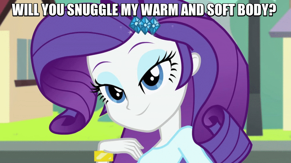 Size: 1000x562 | Tagged: safe, screencap, character:rarity, episode:player piano, equestria girls:rainbow rocks, g4, my little pony:equestria girls, 50 shades of pony, animated, bronybait, female, flirting, image macro, imma snuggle you, looking at you, meme, solo