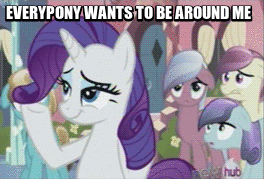 Size: 264x179 | Tagged: safe, screencap, character:bright smile, character:fleur de verre, character:paradise (g4), character:rarity, character:sapphire joy, species:crystal pony, species:pony, animated, hub logo, image macro, meme