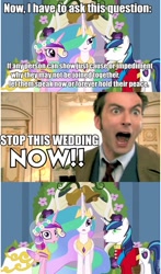 Size: 563x960 | Tagged: safe, screencap, character:princess cadance, character:princess celestia, character:queen chrysalis, character:shining armor, episode:a canterlot wedding, g4, my little pony: friendship is magic, caption, comic, david tennant, doctor who, fake cadance, green eyes, hypnotized, roflbot, sarah jane adventures, tenth doctor, text
