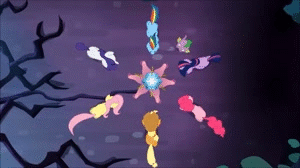 Size: 300x168 | Tagged: safe, screencap, character:applejack, character:fluttershy, character:pinkie pie, character:rainbow dash, character:rarity, character:spike, character:tree of harmony, character:twilight sparkle, character:twilight sparkle (alicorn), species:alicorn, species:pony, episode:twilight's kingdom, g4, my little pony: friendship is magic, animated, comparison, female, key, knock out, mane seven, mane six, mare, megatron, mystery box of plot importance, omega keys, omega lock, rainbow power, soundwave, starscream, transformers, transformers prime, tree of harmony