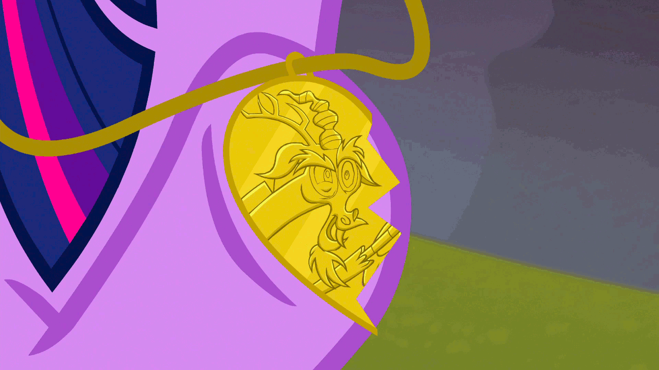 Size: 1280x720 | Tagged: safe, screencap, character:discord, character:twilight sparkle, character:twilight sparkle (alicorn), species:alicorn, species:pony, episode:three's a crowd, g4, my little pony: friendship is magic, angry, animated, cute, discord's pendant, female, mare, twilight is not amused, unamused