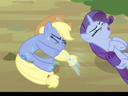 Size: 1024x768 | Tagged: safe, screencap, character:applejack, character:rarity, episode:three's a crowd, g4, my little pony: friendship is magic, blue, blue flu, pre sneeze, sick, sneezing