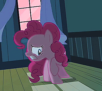 Size: 336x298 | Tagged: safe, screencap, character:pinkie pie, episode:baby cakes, g4, my little pony: friendship is magic, :o, animated, dark, frown, gritted teeth, scared, shifty eyes, solo, vulgar, wide eyes
