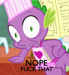 Size: 425x463 | Tagged: safe, screencap, character:spike, episode:just for sidekicks, g4, my little pony: friendship is magic, image macro, meme, nope, solo, vulgar