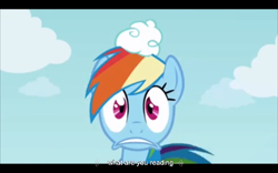 Size: 960x600 | Tagged: safe, screencap, character:rainbow dash, episode:griffon the brush-off, solo, youtube caption