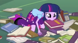 Size: 1273x709 | Tagged: safe, screencap, character:twilight sparkle, my little pony:equestria girls, berk, book