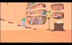 Size: 1024x640 | Tagged: safe, screencap, character:owlowiscious, character:spike, episode:owl's well that ends well, g4, my little pony: friendship is magic, youtube caption