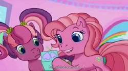 Size: 1920x1068 | Tagged: safe, screencap, character:cheerilee, character:cheerilee (g3), character:pinkie pie, character:pinkie pie (g3), episode:sweetie belle's gumball house surprise, g3.5, youtube caption