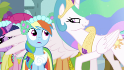 Size: 640x360 | Tagged: safe, screencap, character:princess celestia, character:rainbow dash, imminent rape, out of context