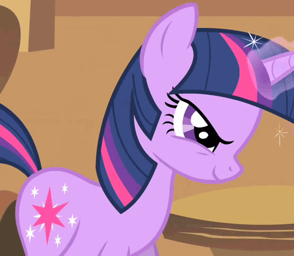 Size: 592x516 | Tagged: safe, screencap, character:twilight sparkle, character:twilight sparkle (unicorn), species:pony, species:unicorn, episode:a bird in the hoof, g4, my little pony: friendship is magic, >:), animated, evil grin, female, glowing horn, grin, horn, magic, mare, ominous, prepare your anus, pure unfiltered evil, rapeface, smiling, smirk, solo