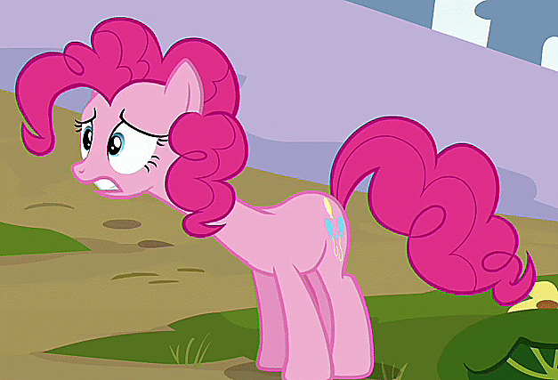 Size: 627x427 | Tagged: safe, screencap, character:pinkie pie, species:earth pony, species:pony, episode:too many pinkie pies, g4, my little pony: friendship is magic, animated, cropped, female, image macro, invisible stallion, long neck, mare, meme, solo, worried