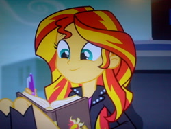 Size: 640x480 | Tagged: safe, screencap, character:sunset shimmer, equestria girls:rainbow rocks, g4, my little pony:equestria girls, leak, book, journey book
