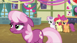 Size: 1128x636 | Tagged: safe, screencap, character:apple bloom, character:cheerilee, character:scootaloo, character:sweetie belle, species:earth pony, species:pegasus, species:pony, species:unicorn, episode:hearts and hooves day, g4, my little pony: friendship is magic, cheerilee is unamused, cutie mark crusaders, female, filly, floppy ears, mare, ponyville schoolhouse, school, unamused