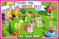 Size: 838x556 | Tagged: safe, gameloft, official, screencap, character:apple cobbler, character:dance fever, character:lovestruck, character:mane moon, episode:hearts and hooves day, g4, my little pony: friendship is magic, 2013, advertisement, apple family member, crescent pony
