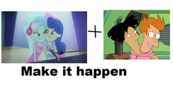 Size: 876x494 | Tagged: safe, screencap, character:bon bon, character:lyra heartstrings, character:sweetie drops, equestria girls:rainbow rocks, g4, my little pony:equestria girls, amy wong, futurama, make it happen, meme, philip j. fry, put your head on my shoulder