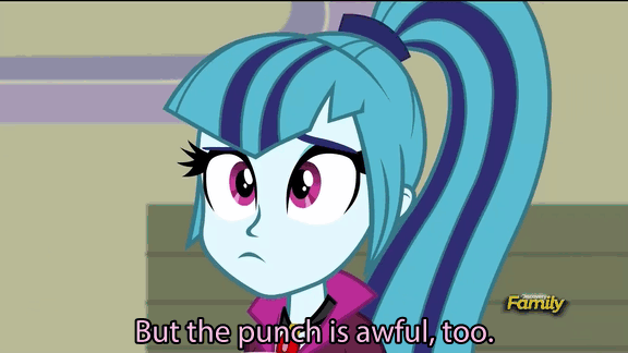 Size: 576x324 | Tagged: safe, screencap, character:aria blaze, character:sonata dusk, equestria girls:rainbow rocks, g4, my little pony:equestria girls, animated, catfight, discovery family, discovery family logo, fight, fruit punch, subtitles, the dazzlings
