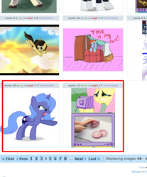 Size: 613x741 | Tagged: safe, screencap, character:fluttershy, character:princess luna, species:pony, derpibooru, exploitable meme, filly, fluttercry, juxtaposition, juxtaposition win, meme, onion, tv meme, woona
