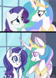 Size: 1100x1530 | Tagged: safe, artist:silbersternenlicht, screencap, character:princess celestia, character:rarity, episode:sweet and elite, g4, my little pony: friendship is magic, duo, redraw, scene interpretation