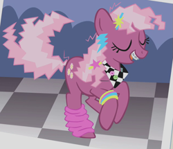 Size: 635x546 | Tagged: safe, screencap, character:cheerilee, species:earth pony, species:pony, episode:call of the cutie, g4, my little pony: friendship is magic, 80s, 80s cheerilee, braces, eyes closed, female, mare, solo, young, younger