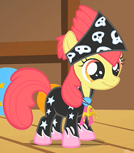 Size: 188x215 | Tagged: safe, screencap, character:apple bloom, episode:the show stoppers, g4, my little pony: friendship is magic, alternate hairstyle, clothing, costume, rocker, show stopper outfits, solo