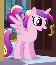 Size: 221x260 | Tagged: safe, screencap, character:princess cadance, episode:a canterlot wedding, g4, my little pony: friendship is magic, alternate hairstyle, bow, ponytail, ribbon, solo, tail bow, teen princess cadance, young, younger