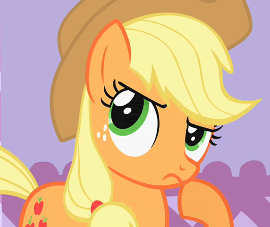 Size: 531x447 | Tagged: safe, screencap, character:applejack, episode:suited for success, g4, my little pony: friendship is magic, animated, cropped, cute, hoof on chin, jackabetes, reaction image, solo, thinking