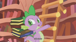 Size: 500x277 | Tagged: safe, screencap, character:spike, book, vulgar, youtube caption